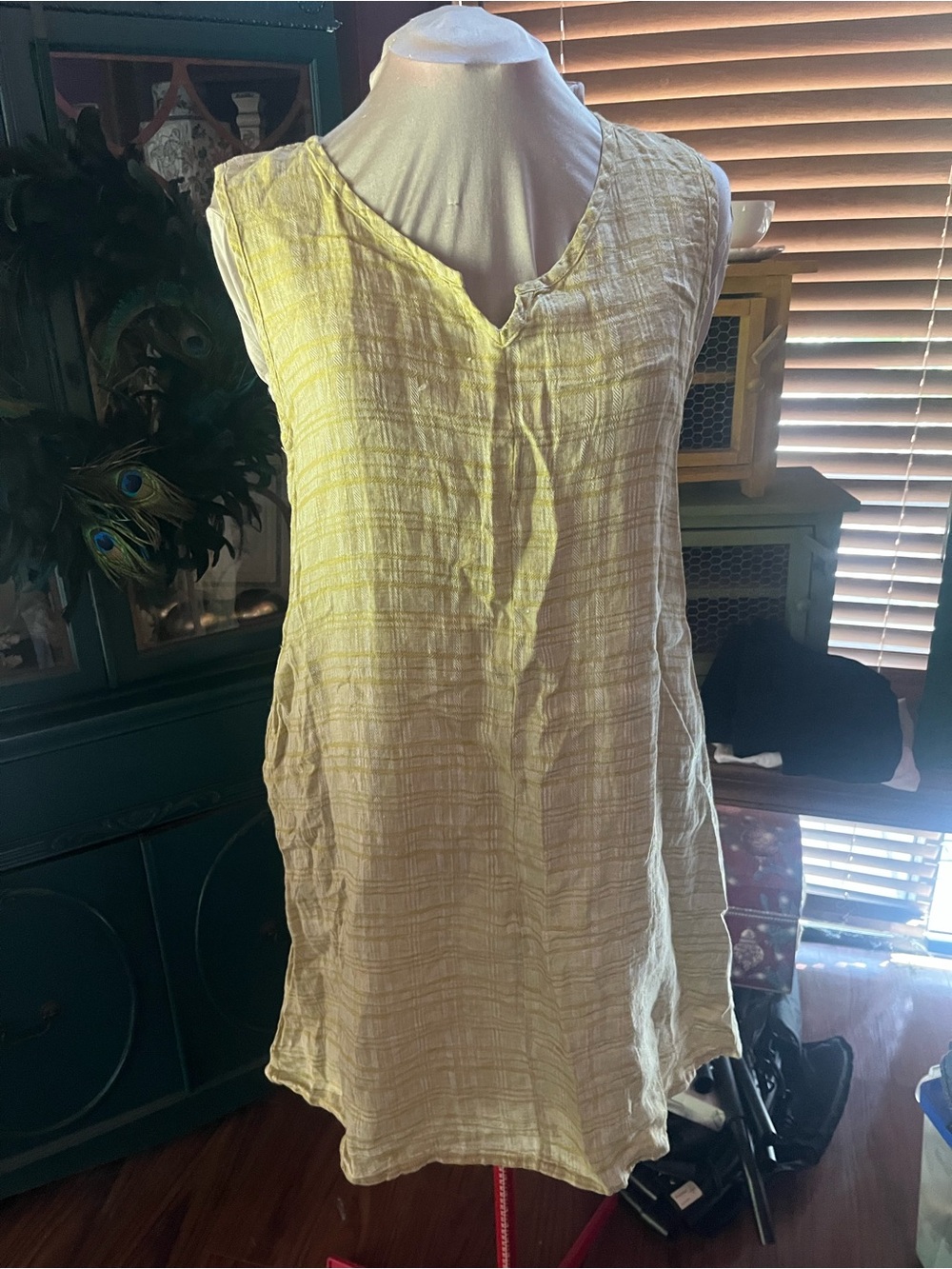Flax Design women’s Light Yellow Sleeveless Gauze Tunic Dress medium